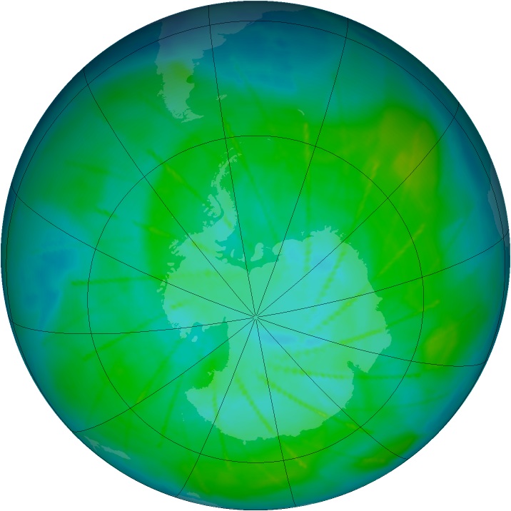 Antarctic ozone map for 05 January 2010